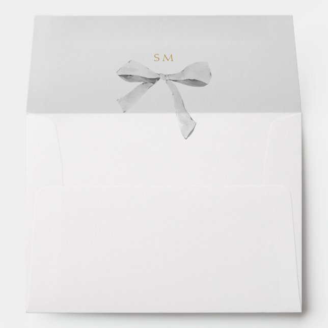 Chic Crisp White & Trendy Ribbon Wedding Envelope (Back (Bottom))