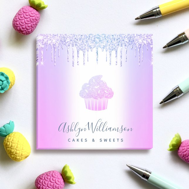 Chic Cupcake Bakery Chef Purple Blue Glitter Drips Post-it Notes (Creator Uploaded)