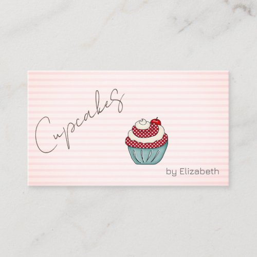 Chic Cupcake Cherry Sweets Striped Business Card