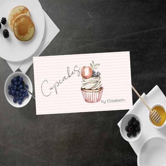 Chic Cupcake Macaroon,Sweets,Striped Business Card (Creator Uploaded)