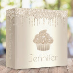 Chic cupcake modern glam champagne glitter drips 3 ring binder<br><div class="desc">A sparkly, chic, champagne gold cupcake, elegant typography and glitter drips overlay a faux metallic champagne gold ombre background on this trendy, simple, modern custom name binder. Additional champagne gold glitter drips adorn the back. Personalize with your name on the front and the text of your choice on the spine....</div>