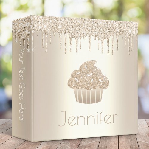 Chic cupcake modern glam champagne glitter drips 3 ring binder