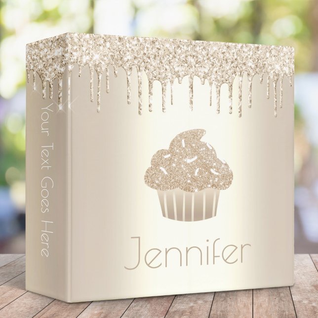 Chic cupcake modern glam champagne glitter drips 3 ring binder (Creator Uploaded)