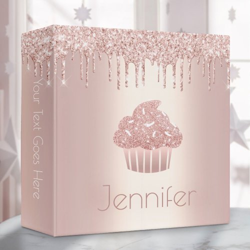 Chic cupcake modern glam rose gold glitter drips 3 ring binder