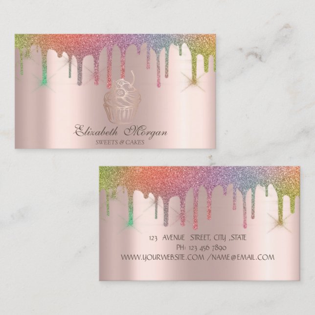 Chic Cupcake Rainbow Drips Bakery  Business Card (Front/Back)