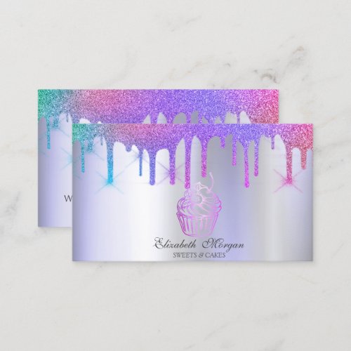 Chic Cupcake Rainbow Drips Bakery Violet Business Card