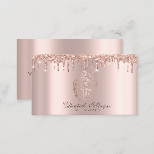 Chic Cupcake Rose Gold Drips Bakery Business Card