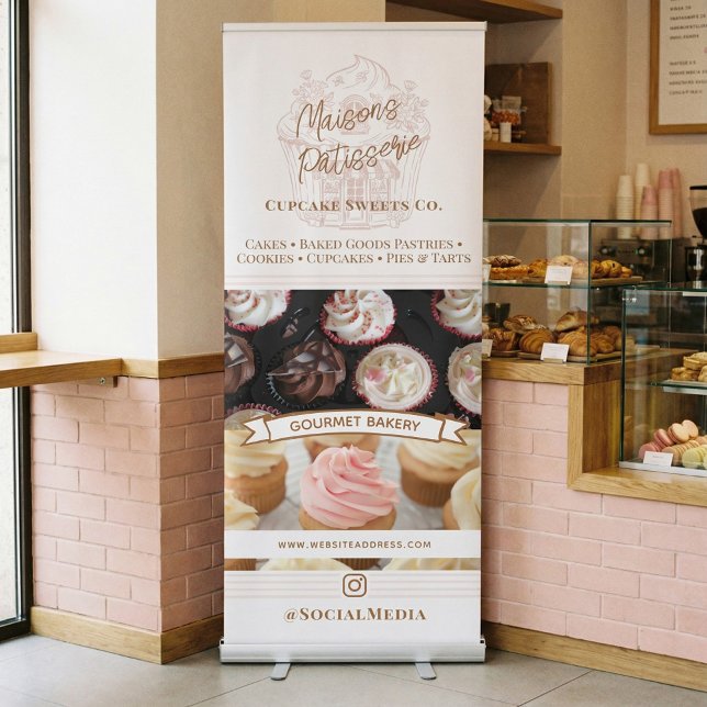 Chic Cupcake Shop Bakery Business Photo Collage Retractable Banner (Chic Cupcake Shop Bakery Business Photo Collage Retractable Banner)