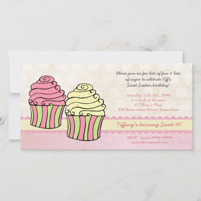 Chic Cupcakes Sweet 16 Birthday Party Invite (Front)
