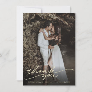 Chic Cursive Handwriting Wedding Photo Thank You Card