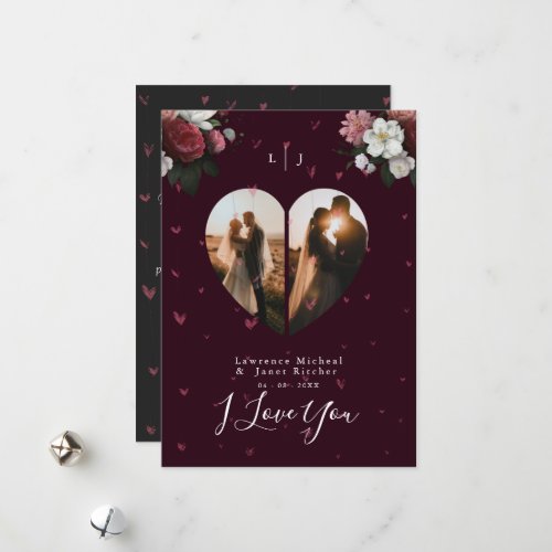 Chic Custom 2 Photo Heart Shaped for her him Holiday Card