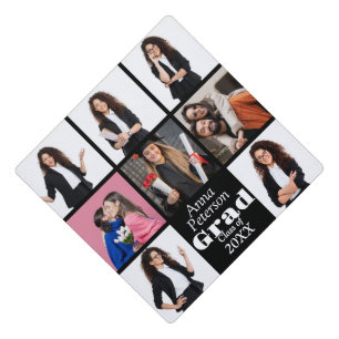Chic Custom 8 Photos Collage Grid Grad Graduation Cap Topper