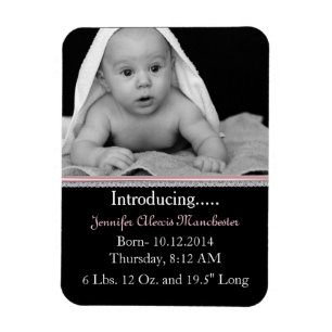 Chic Custom Baby Photo Birth Announcement Magnet