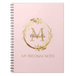 Chic Custom Blush Pink Gold Monogram My Notes Notebook at Zazzle