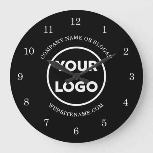Chic Custom Business Logo and Text on Black Large Clock