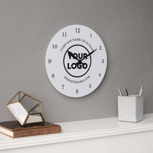 Chic Custom Business Logo and Text on Light Grey Large Clock