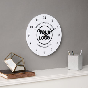Chic Custom Business Logo and Text on White Large Clock