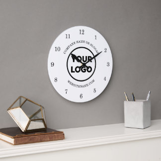 Chic Custom Business Logo and Text on White Large Clock