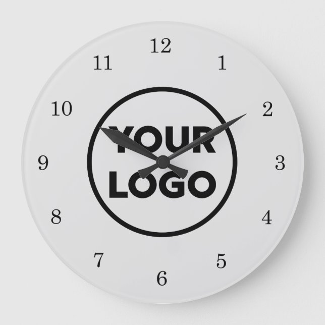 Chic Custom Business Logo on Grey Large Clock (Front)