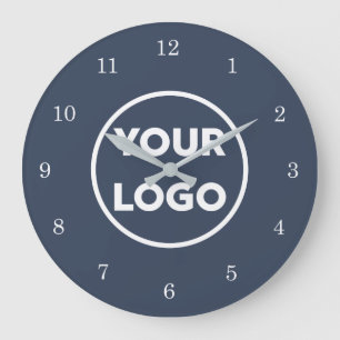 Chic Custom Business Logo on Navy Blue Large Clock