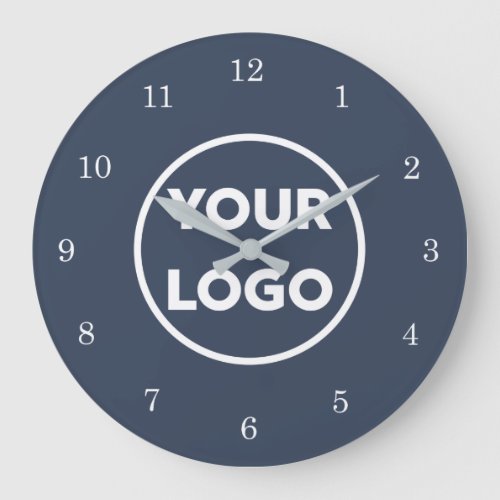 Chic Custom Business Logo on Navy Blue Large Clock