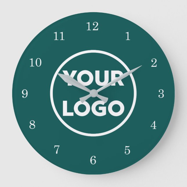 Chic Custom Business Logo on Teal Background Large Clock (Front)