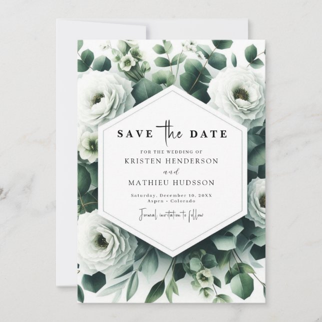 Chic Custom Eucalyptus Digital Wedding Save The Date (Front)