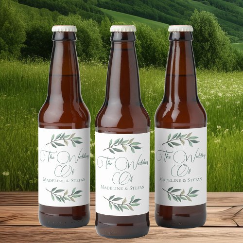 Chic Custom Eucalyptus Leaf Botanical Wedding Beer Bottle Label