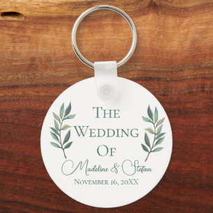 Chic Custom Eucalyptus Leaves Botanical Wedding Keychain