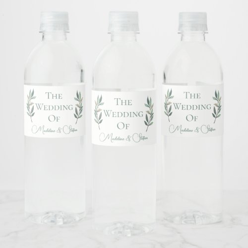Chic Custom Eucalyptus Leaves Botanical Wedding Water Bottle Label