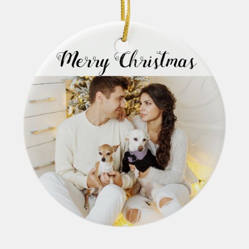 Chic Custom Family Couple Photo Holiday Christmas Ceramic Ornament