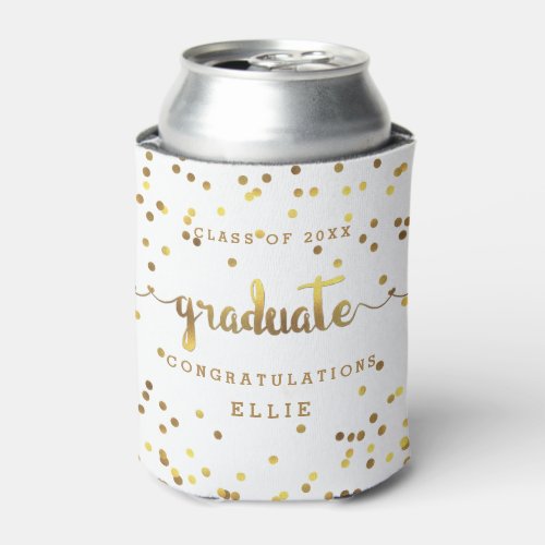 Chic Custom Faux Gold Foil Confetti Graduate Can Cooler