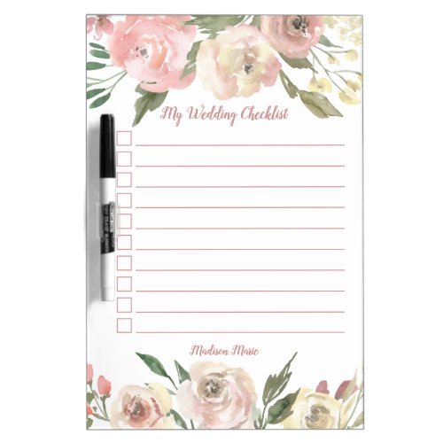 Chic Custom Floral Wedding Blush Pink To Do List Dry Erase Board