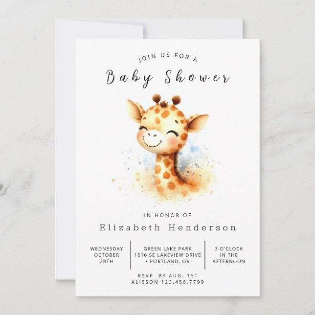  Chic Custom Giraffe Baby Shower  Invitation (Front)