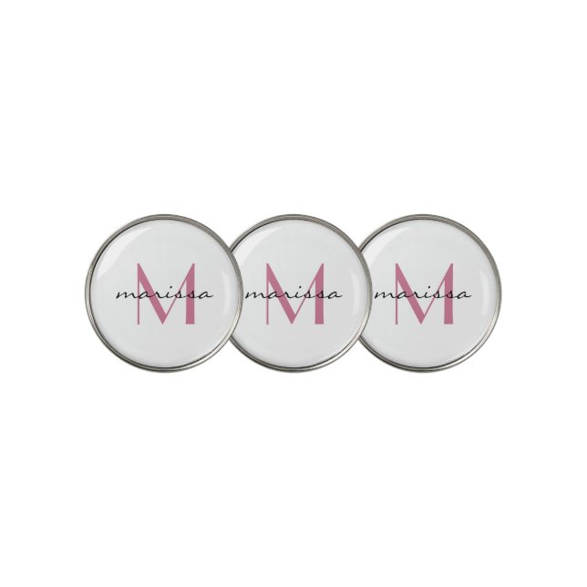 Chic Custom Ladies Pink Name Monogram Golf Ball Marker (3 Up)