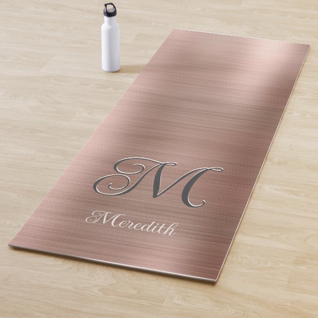 Chic Custom Monogram Pink Brushed Metallic Script  Yoga Mat (In Situ)