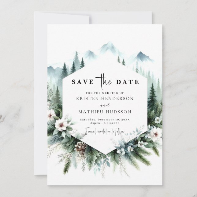 Chic Custom Mountain Wedding Save The Date (Front)