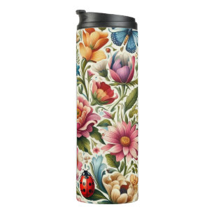 Chic custom name flowers, ladybug, butterflies thermal tumbler