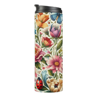 Chic custom name flowers, ladybug, butterflies  thermal tumbler