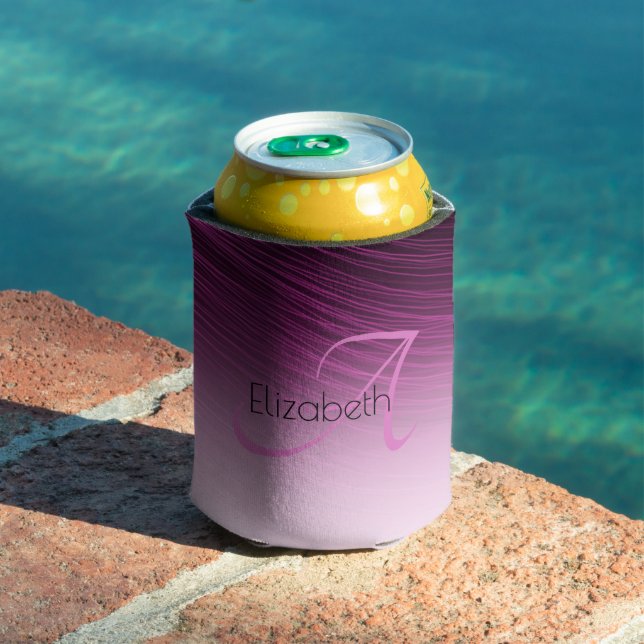 Chic Custom Name Monogram Purple Ombre Streaks Can Cooler (In Situ Pool)