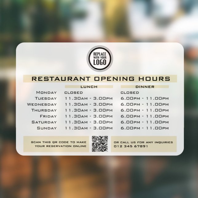  Chic Custom Opening Lunch Dinner Hours Restaurant Window Cling (Creator Uploaded)