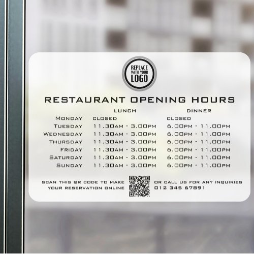  Chic Custom Opening Lunch Dinner Hours Restaurant Window Cling