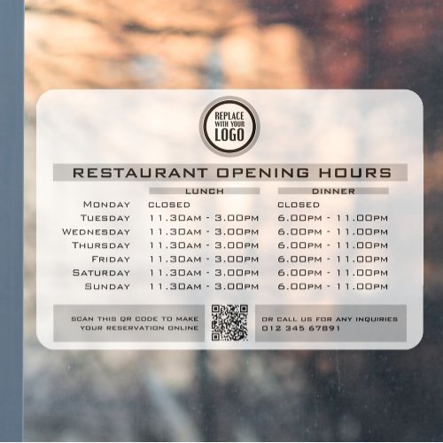  Chic Custom Opening Lunch Dinner Hours Restaurant Window Cling