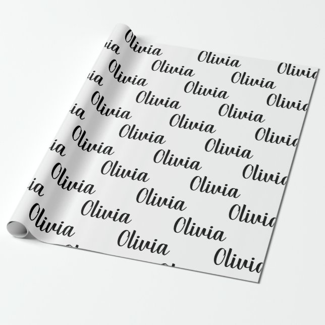 Chic Custom Personalized Name White & Black Wrapping Paper (Unrolled)