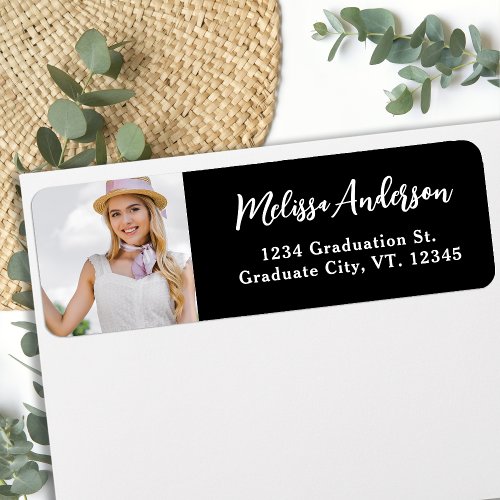 Chic Custom Photo Black Graduation Return Address Label