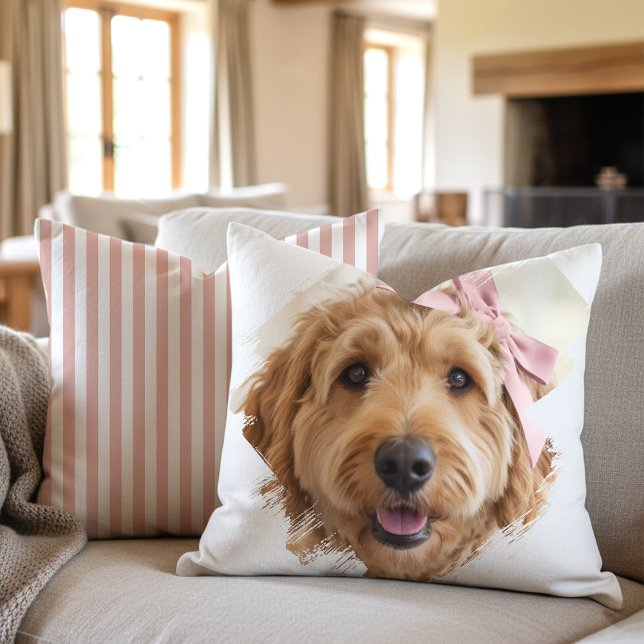 Chic Custom Photo Paint Brushstroke Dog Pink Throw Pillow (Creator Uploaded)