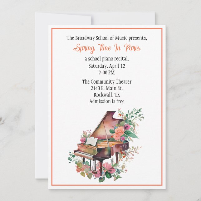 Chic Custom Piano Recital Invitation (Front)