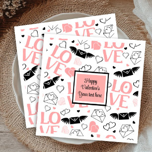 Chic Custom Pink Black Hearts Hand Drawn Valentine Napkins