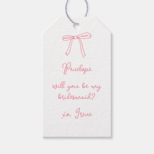 Chic Custom Pink Coquette Bow Bridesmaid Proposal Gift Tags