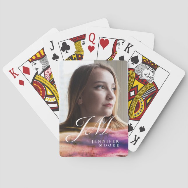 Chic Custom Purple Blush Pink Photo Monogrammed Poker Cards (Back)
